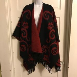 Iraise Korean Wool Touch Red and Black Floral Cape